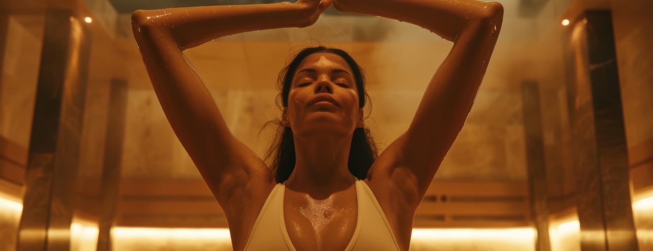 Eine Frau macht Yoga in der Sauna