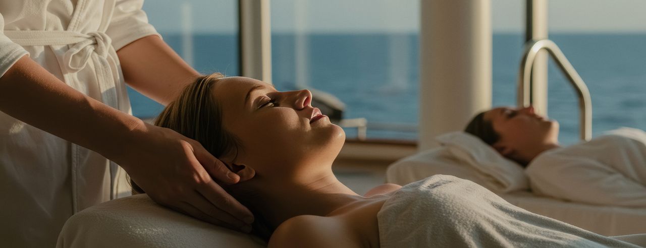 Frau, die eine Massage auf einem Schiff bekommt