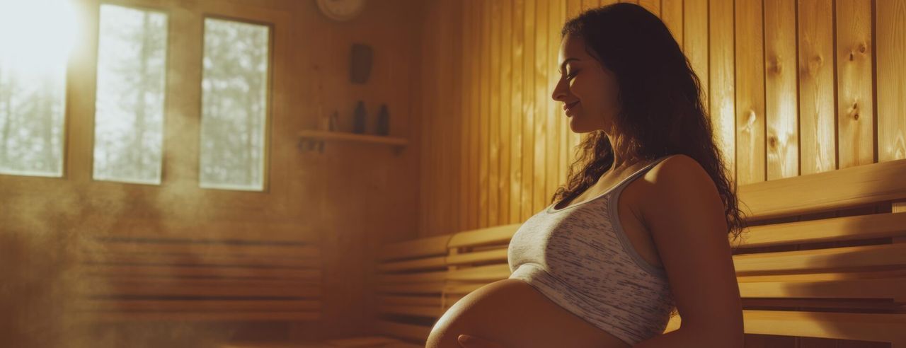Eine schwangere Frau in der Sauna