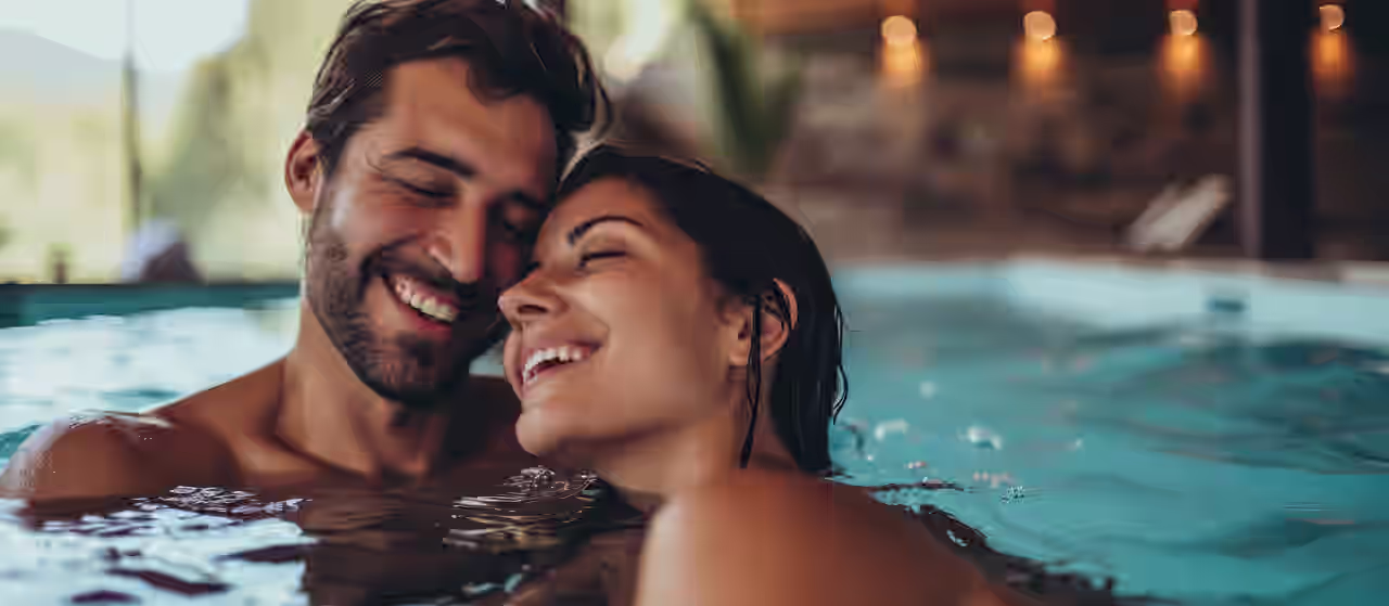 A couple experiences a wonderful wellness vacation in a romantic wellness hotel