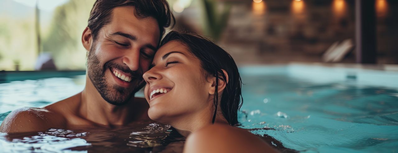 A couple experiences a wonderful wellness vacation in a romantic wellness hotel