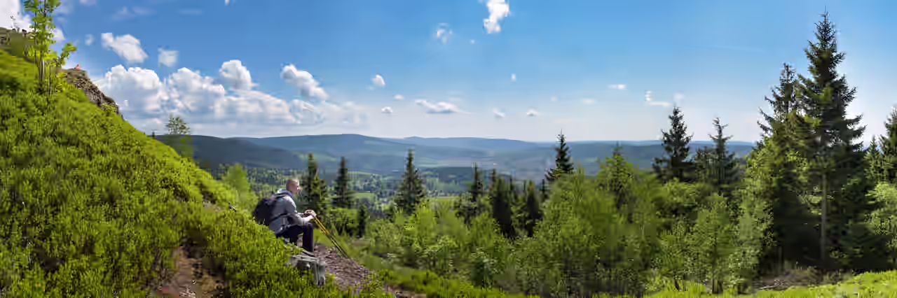 Panorama Thüringer Wald mit Wanderer