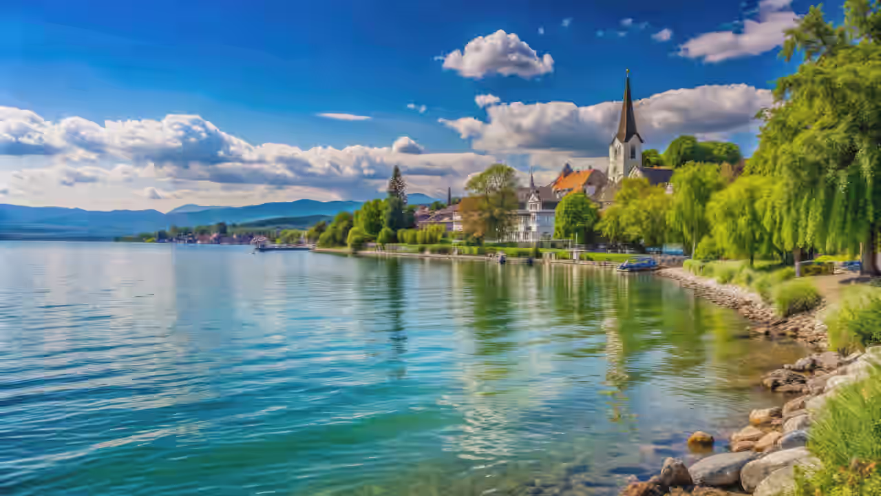 Blick auf den Bodensee bei traumhaften Wetter.
