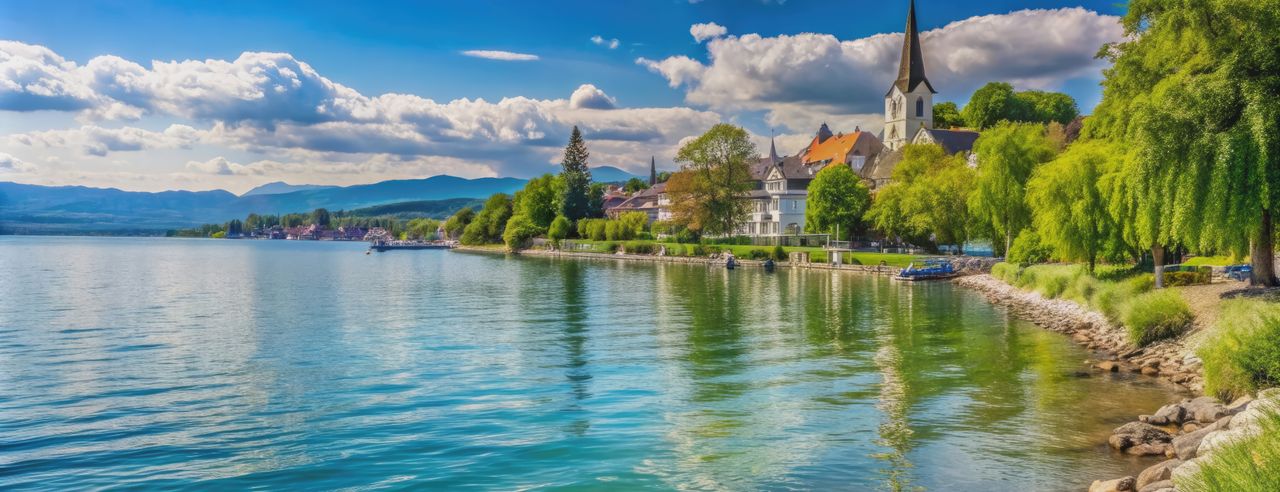 Blick auf den Bodensee bei traumhaften Wetter.