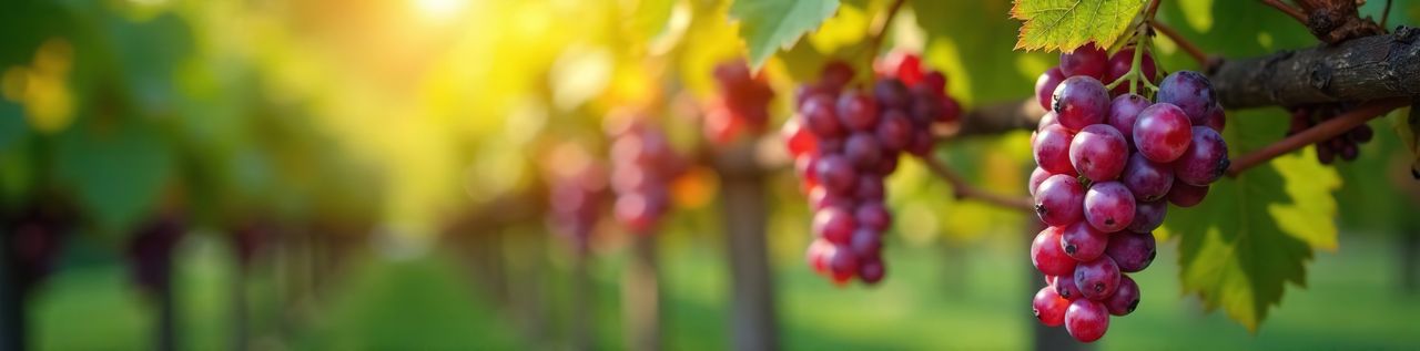 Weintrauben hängen an den Sträuchern. Der Hintergrund ist verschwommen. Dient als Symbolbild für die Vinotherapie