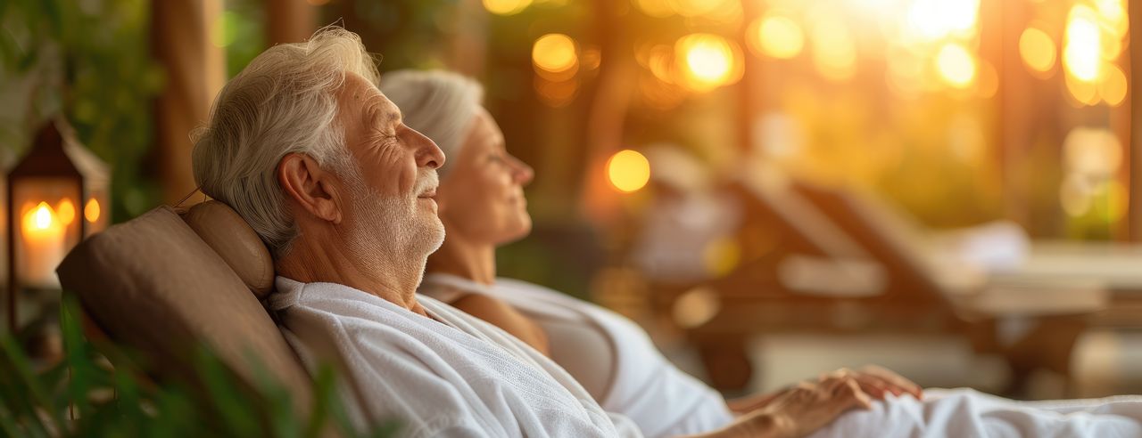 Ein Pärchen im Wellnessbereich des romantischen Hotels in Niedersachsen