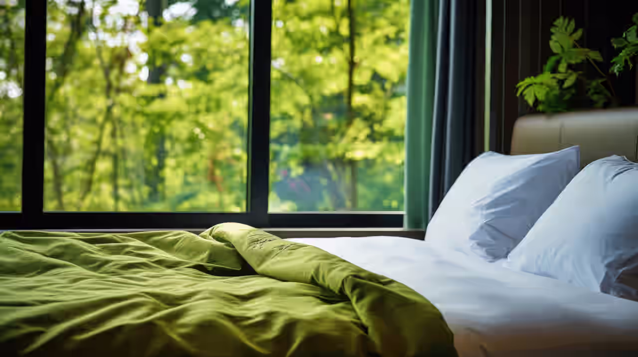 Hotelzimmer mit Ausblick in die Natur