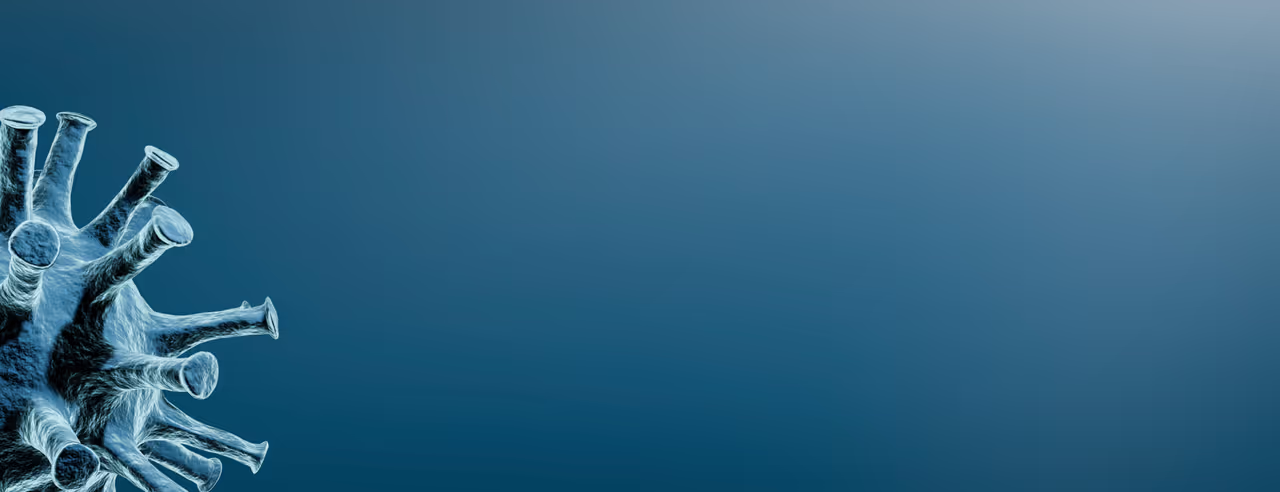 Immagine di un virus su sfondo blu scuro.