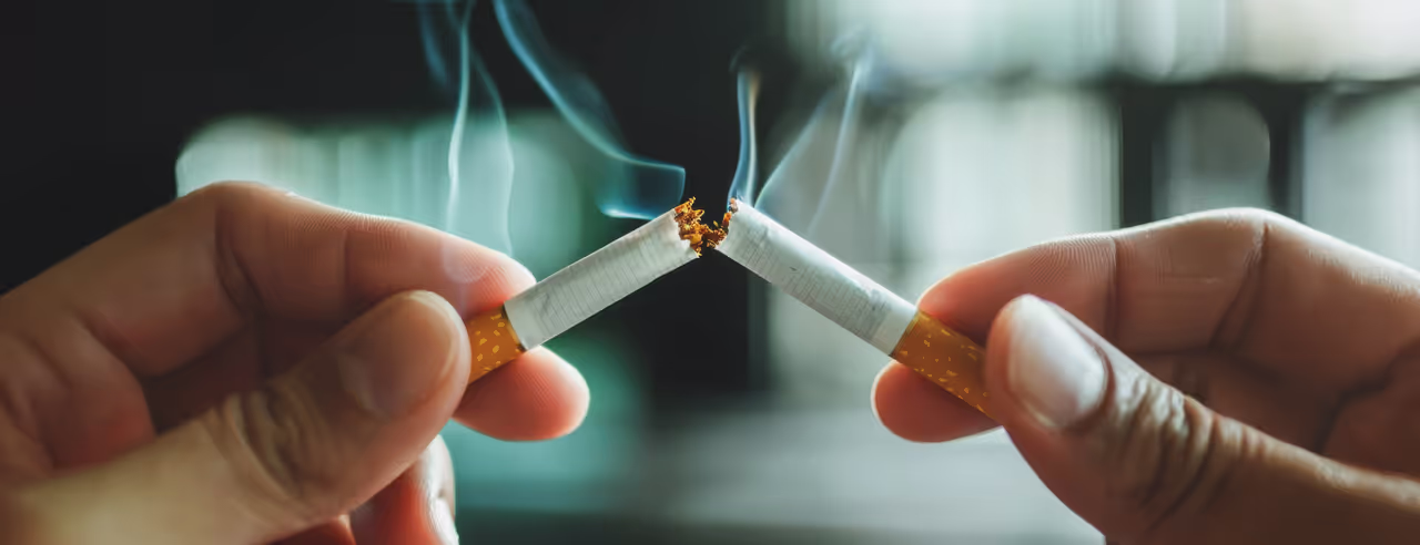 Se rompe un cigarrillo humeante para simbolizar la meditación para dejar de fumar