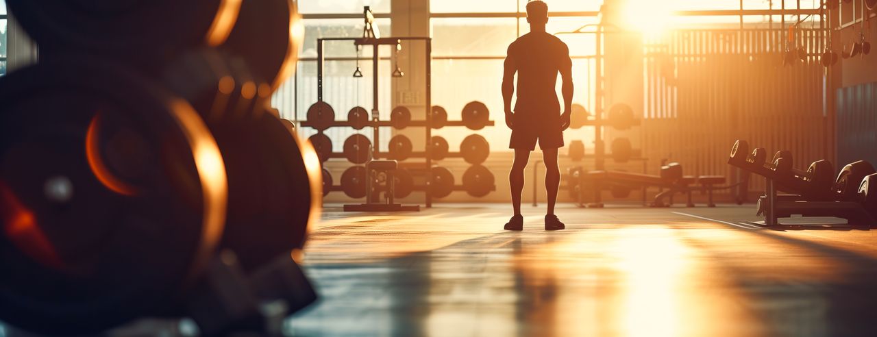 Die Silhouette eines Mannes im Fitnessstudio