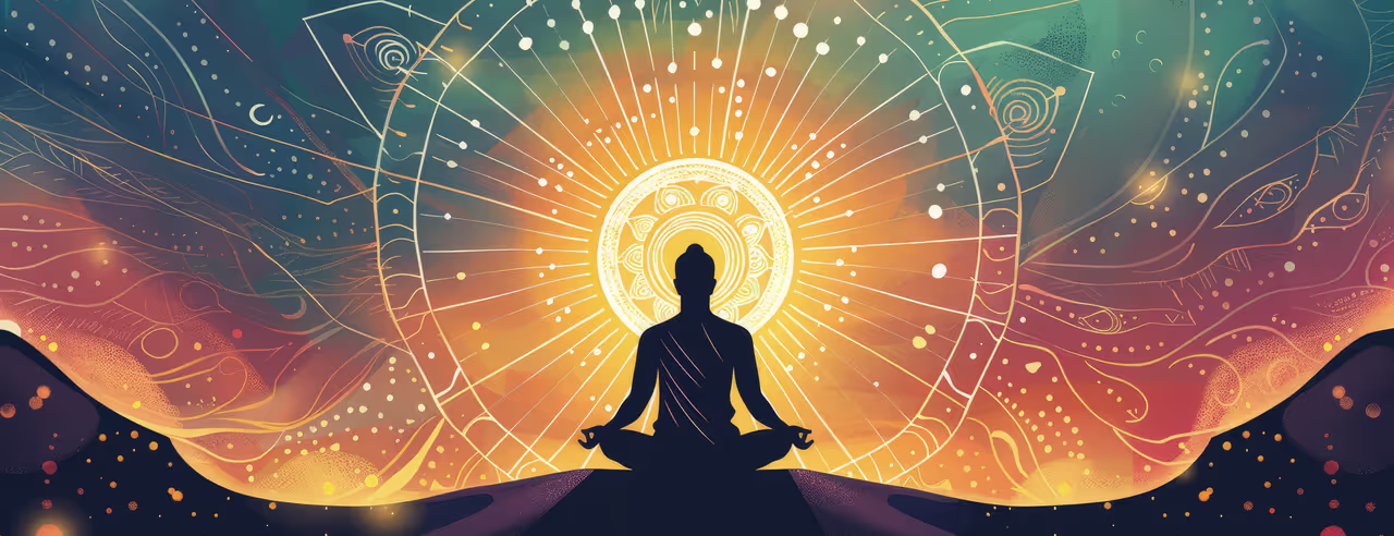 Schema di una persona che medita con elementi spirituali