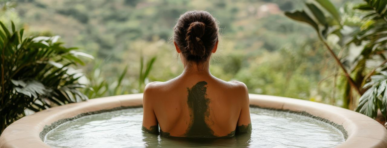 Een vrouw in een modderbad