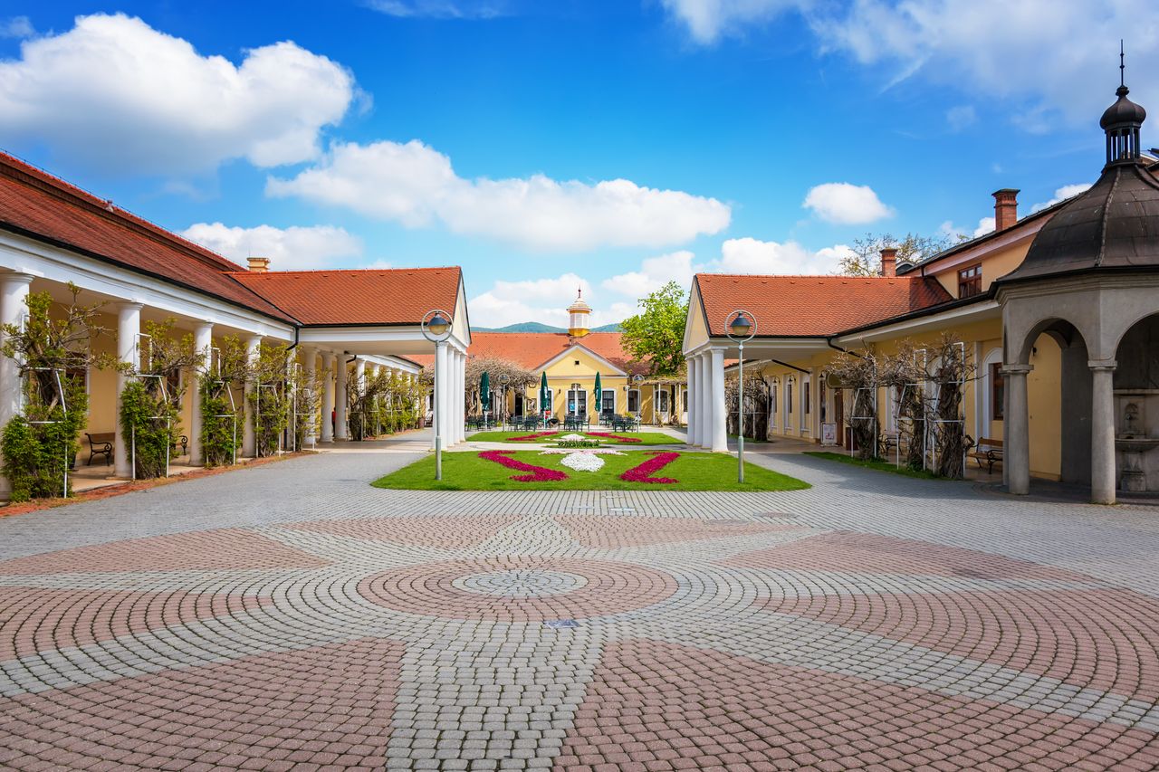 Piccolo giardino circondato da case a Piestany