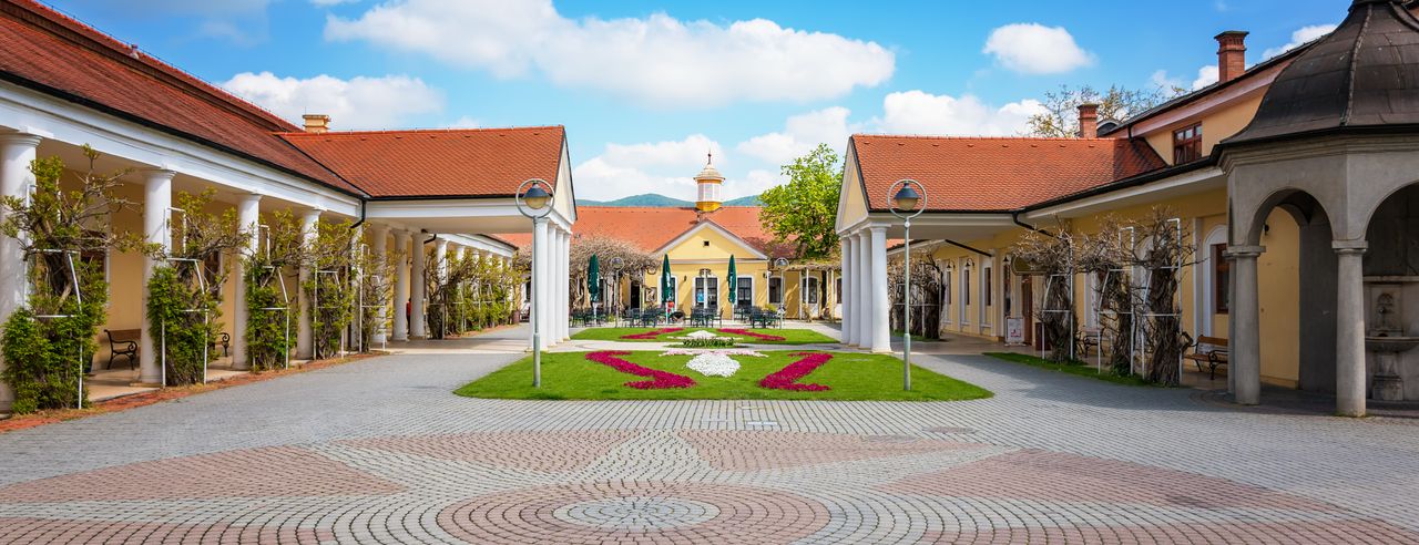 Piccolo giardino circondato da case a Piestany