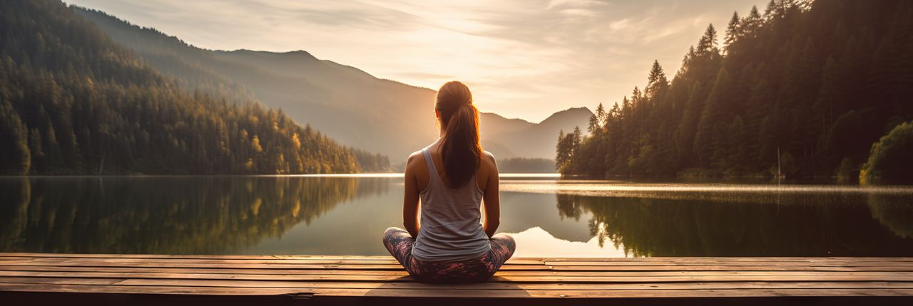 Eine Frau praktiziert Yoga.