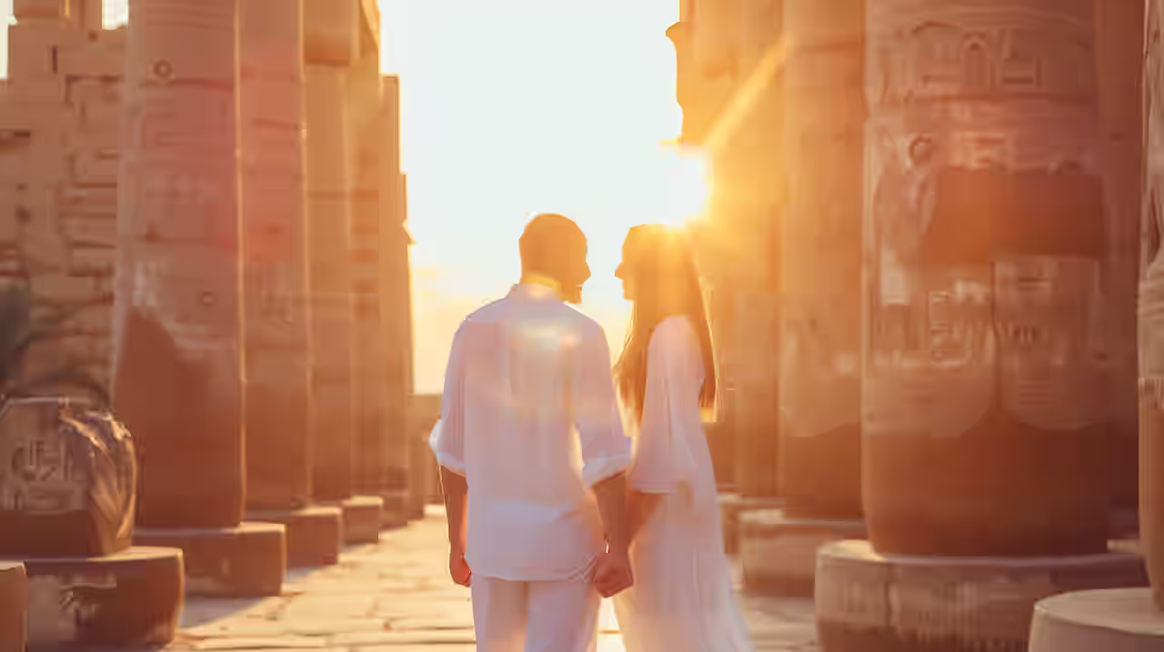 Ein Paar in ihren Flitterwochen in Ägypten besuchen die Pyramiden