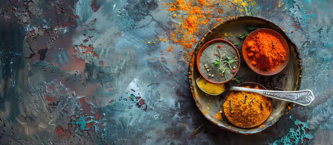 Kräuter und Heilpflanzen die gemahlen werden stehen als Sinnbild für die Ayurveda Kur in Deutschland