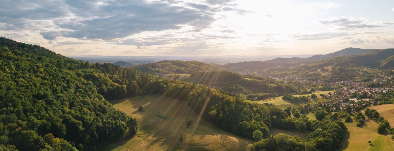 Der Odenwald bei Sonnenaufgang: Blick über das Tal